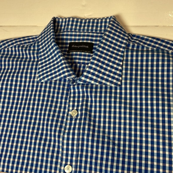 Esquire Men’s Performance Slim Fit Long Sleeve Blue and White Shirt 17 34/35 - Picture 9 of 13